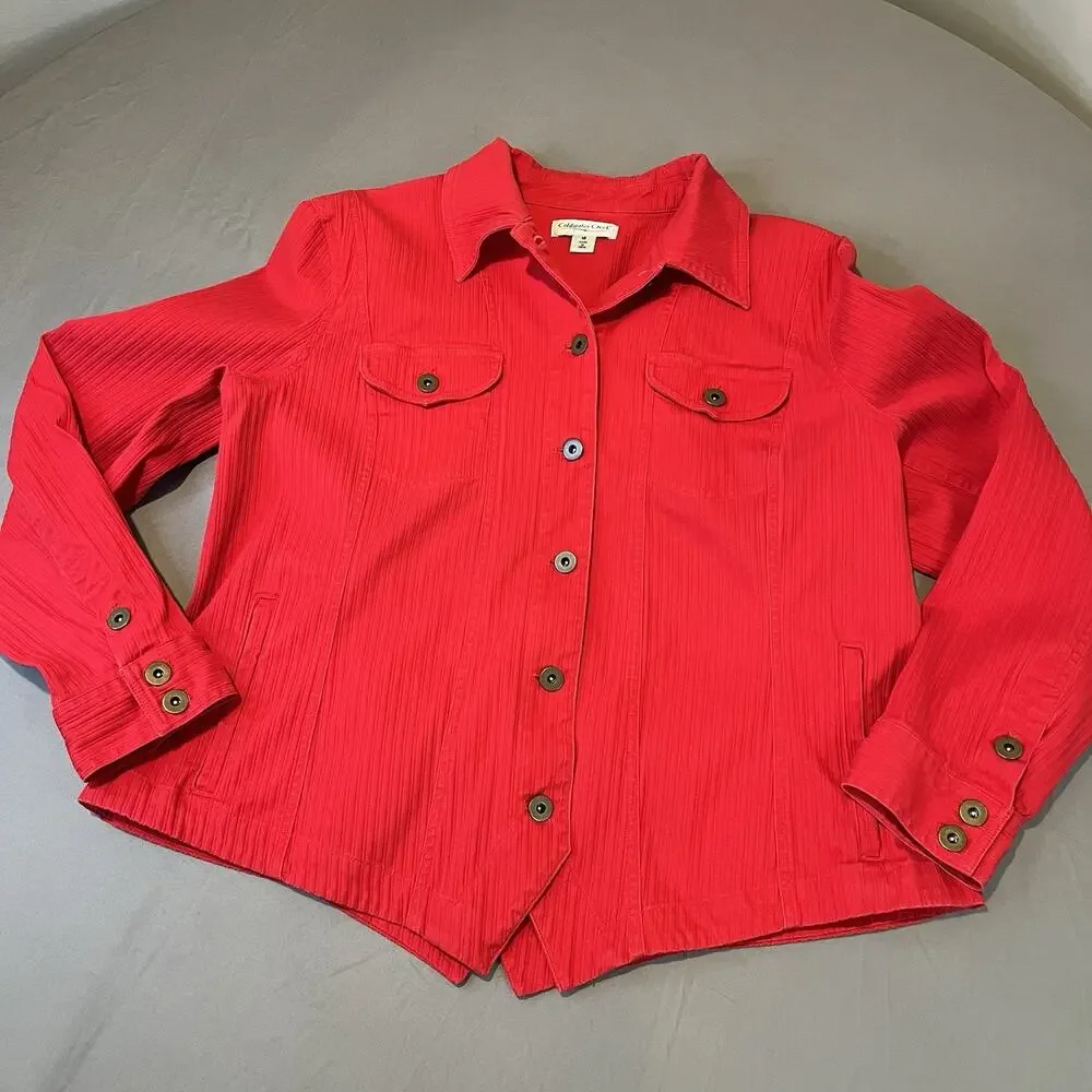 Coldwater Creek Denim Jacket Red Ribbed Women's 16 Button Front Stretch Western - Picture 3 of 10